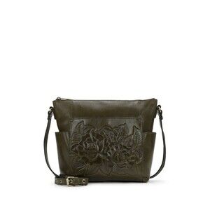 Patricia Nash Soft Olive Aveley Floral Embossed Genuine Leather Crossbody Bag